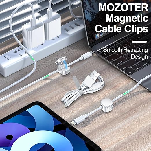 6 Pack Magnetic Cable Clips & Silicon Cable Ties,Cord Holder Cable Smooth Adjustable Desk Organizer,Under Desk Cable Management,Adhesive Home Office Keeper