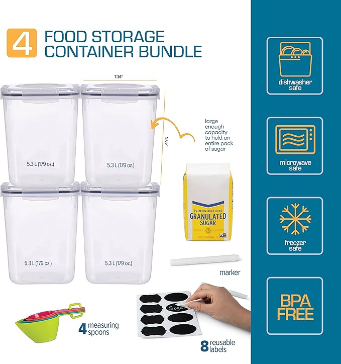 Flour Sugar Storage Containers (5.3L/4pk) Great Rice Canisters Sets For