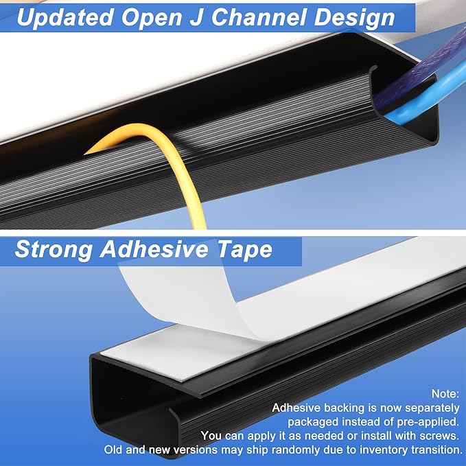 Cable Management Under Desk 94.5in (6X L15.8in) J Channel, ZhiYo Cord Organizer for Desk, Self-Adhesive Cable Organizer, Cord Management Wire Organizers for Cords, Wire Management Cable Raceway Black