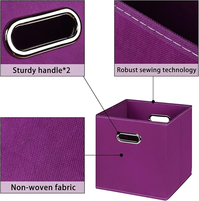 Fabric storage bins Cubes, Fabric Cube Organizer with Handle, Foldable Cube Bins for Cloth or Accessary Storage, 11x11x11, Set of 8, (Purple)