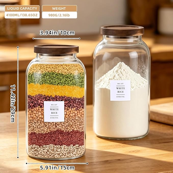 Large Glass Jar with Lid,（1Gallon/4000ML） Airtight Storage Container for Kitchen Countertop, Pantry, Coffee, Tea, Flour, Walnuts and Candy