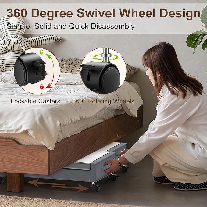 Under Bed Storage with Wheels, XL,Grey