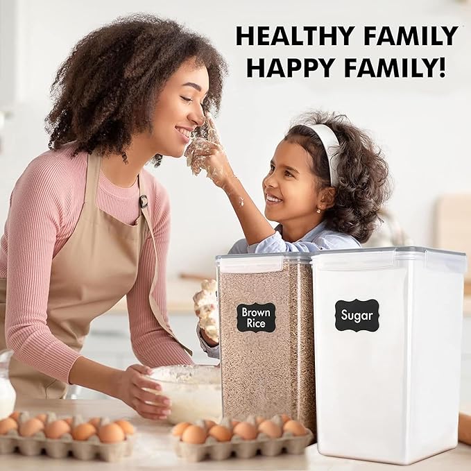 WHITE FEATHER SUPPLIES 2 PC [7 Qt / 6.5L / 220 Oz] Large Food Storage Containers with Lids Airtight - BPA Free Clear Plastic Kitchen and Pantry Storage Containers for Cereal, Flour, Sugar, Rice