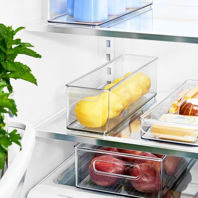 iDesign Stackable Fridge Storage Bin with Handle - Fridge and Freezer Organizer Bin - Set of 3 - Clear