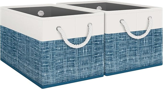 Fab totes Storage Bins 2-Pack, White & Blue