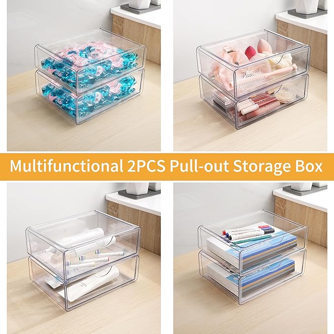 3Pcs Extra Large Laundry Room Organization and Storage, Stackable Storage Drawers, Trash Bag Holder Under Sink, Garbage Bag Dispenser Roll Holder for Vanity, Bathroom,Cabinet,Desk Organization
