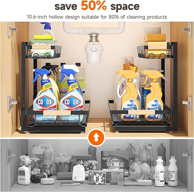 Sevenblue 2 Packs Under Sink Organizer, Height Adjustable 2 Tier Under Kitchen Sink Organizer, Multi-Purpose Storage Shelf for Kitchen Bathroom Cabinet
