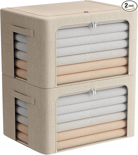2 Pack Clear Window Storage Bins Foldable Fabric Storage Bins Boxes for Clothes