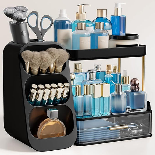 Bathroom Organizers and Storage with Brush Holder for Vanity, Black