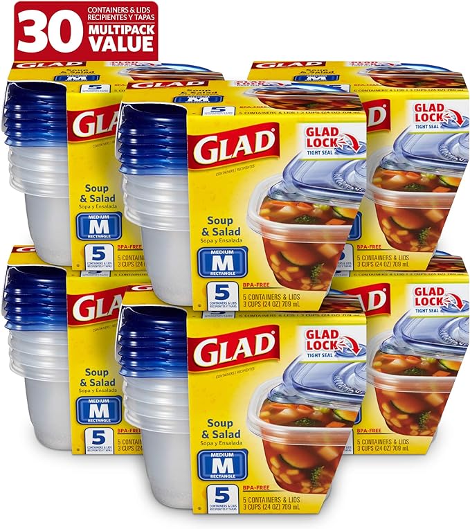 Glad GladWare Medium Rectangle Food Storage Containers with Lids, 6 Pack