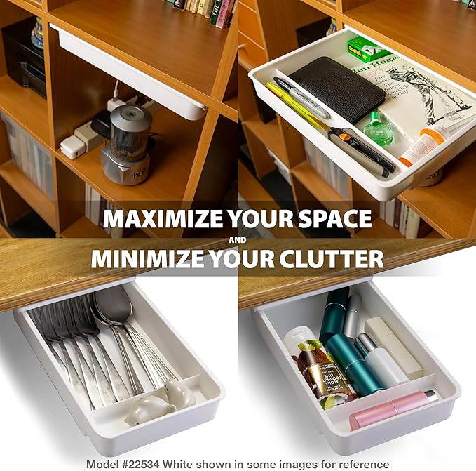 Officemate Medium Self-Adhesive Under Desk Drawer, Black, 6" x 10.75" x 1.875" (22532)