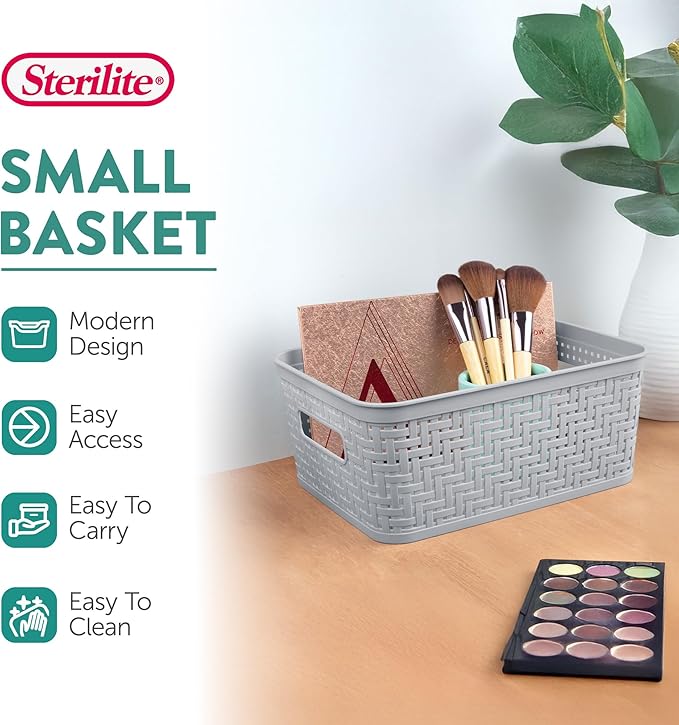 Sterilite 32 Pack Plastic Storage Bin Organization Containers, Small Baskets, Cement
