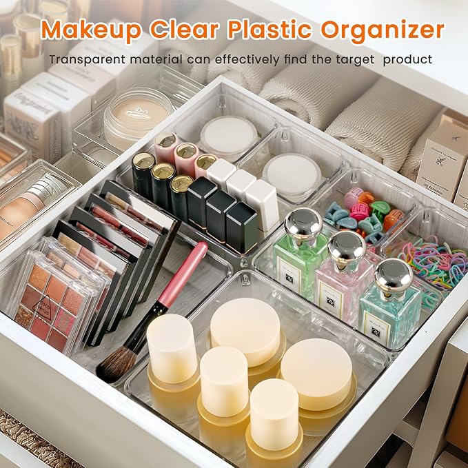 Drawer Organizer, 18 Pack Large Clear Plastic Kitchen Drawer Organizers Set