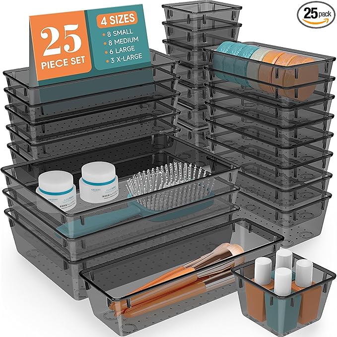 25 PCS Drawer Organizer Set, Utensils and Gadgets，Black