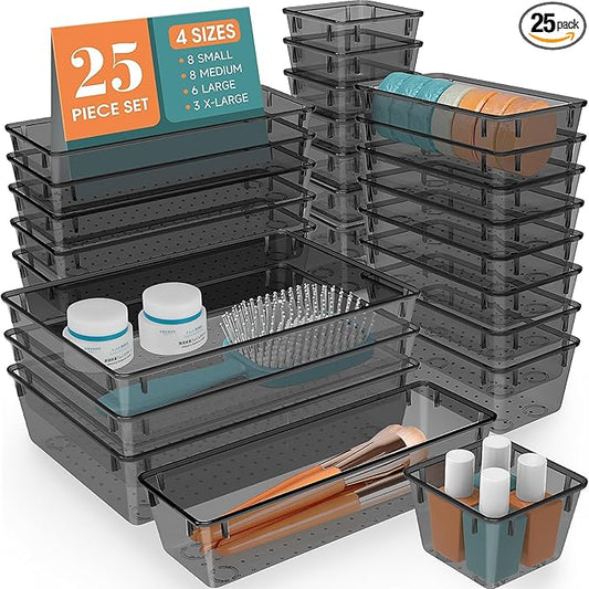 25 PCS Drawer Organizer Set, Utensils and Gadgets，Black