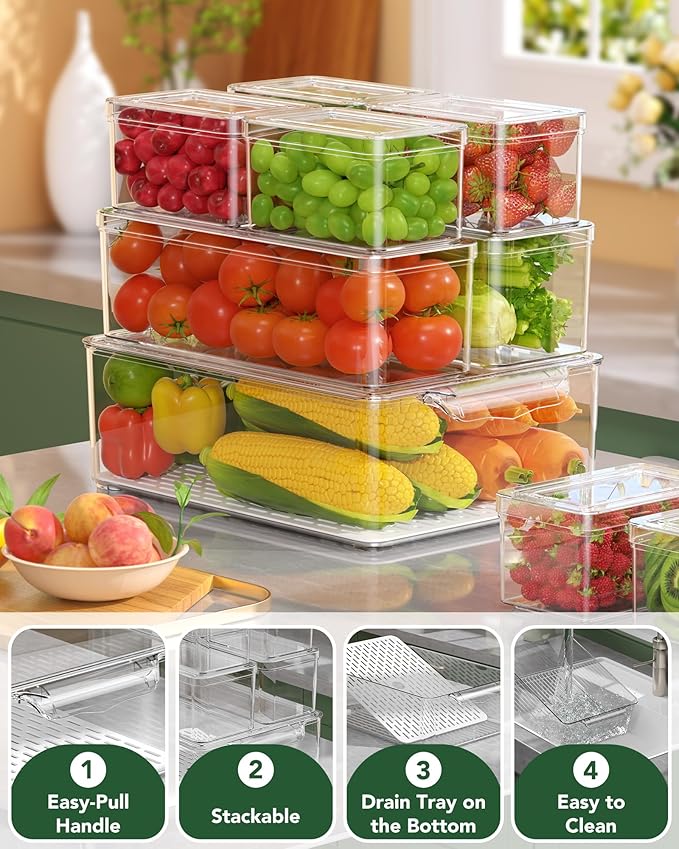 11 Pack Refrigerator Organizers and Storage, Stackable Fridge Organizer Bins