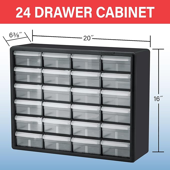 24-Drawer Plastic Drawer Storage Cabinet for Garage Organization, 10124 Black