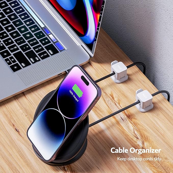 6 Pack Cable Organizer Clips, Adhesive Cord Holder for Desk, White