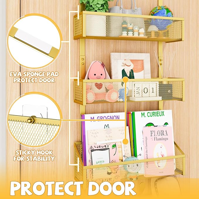 Kaiferty Over The Door Hooks Organizer, Coat Rack Over The Door Storage Hanger Towel Rack, Back of Door Storage Organizer for Bathroom,Bedroom,Kitchen,Office (Gold, 4-Tier)