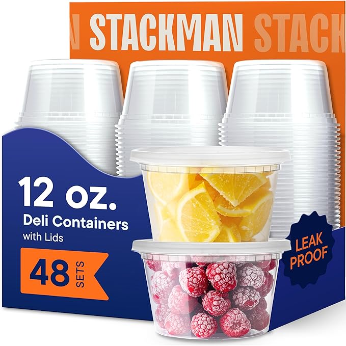 Stack Man 12 oz Deli Containers with Lids (48 Sets)