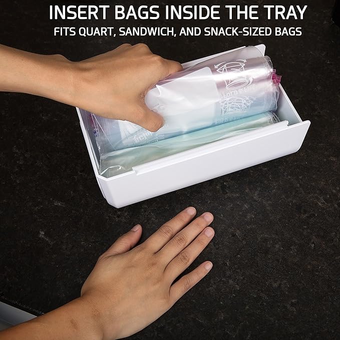 ELYPRO Dispenser for Bags size Quart, Sandwich, and Snack Bags | Under-Cabinet or Shelf Mount | Easy Front-Access Bag Dispensing | Kitchen Organization and Storage Solution