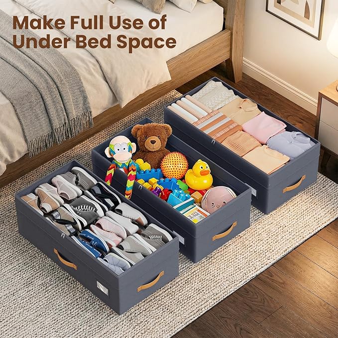 Budding Joy Under Bed Storage with Wheels 2Pack, Grey