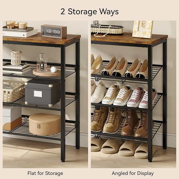 Shoe Rack for Closet, 4 Tier Shoe Organizer for Entryway, Rustic Brown