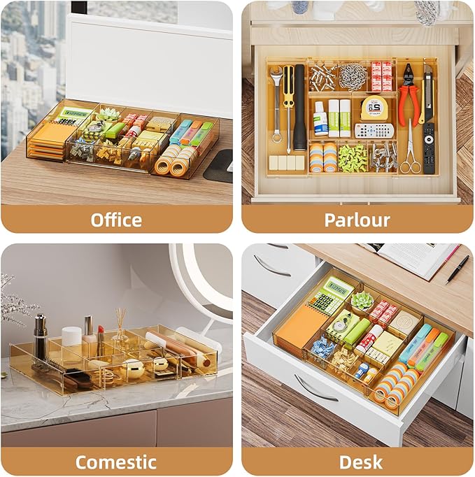 Expandable Desk Drawer Organizer, Clear Champagne