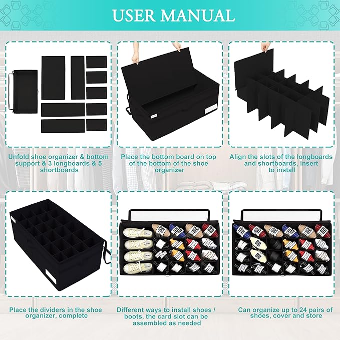 Shoe Storage Organizer, Fits 24 Pairs, Large Shoe Organizer Box for Closet