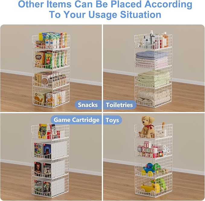 Hongtamoya 4-Tier Stackable Closet Organizers and Storage Shelves, Foldable & Mutifunctional Clothes Storage Basket Sweater Organizer Bins Container for Wardrobe Kitchen Office Bathroom, White