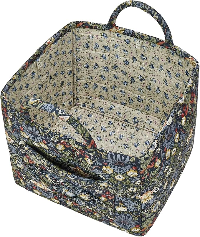Quilted Fabric Storage Baskets with Handles, Blue