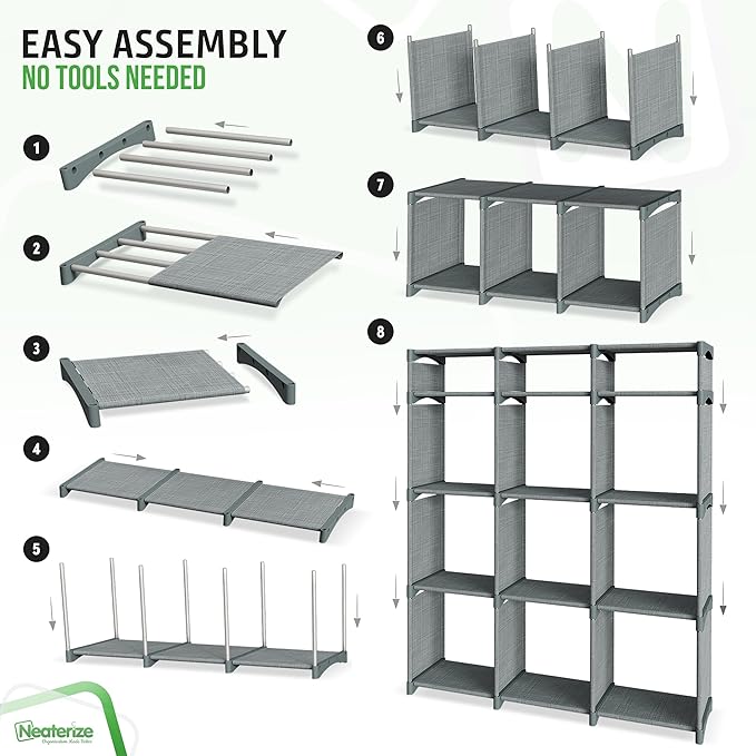 Cube Storage Organizer with Storage Bins Included - The Perfect Closet Organizers and Storage Solution. Includes 12 Storage Cubes, Great For Toy Storage, Closet Storage, Clothes Storage (Grey)