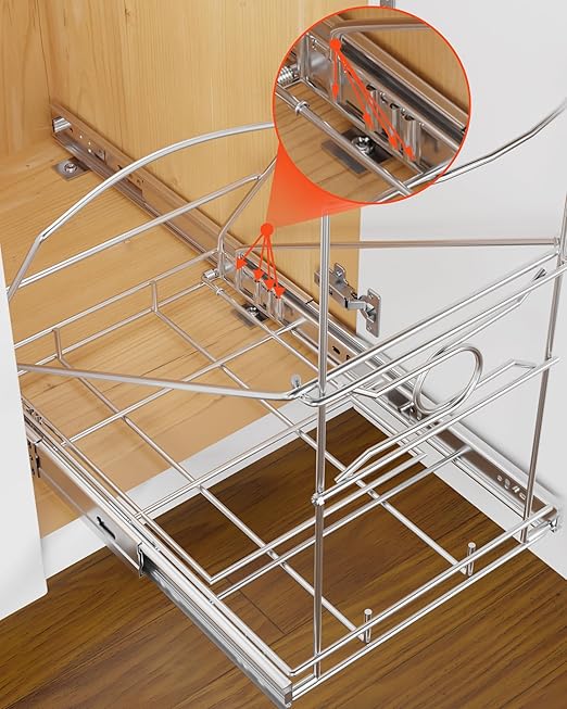 Pull Out Trash Can Holder, Adjustable Heavy Duty Cabinet Slide Out Kit for 7-11 Gallon Trash Cans, Under Sink Trash Can Rack with Smooth Ball Bearing Slides, Silver, Trash Can Not Included