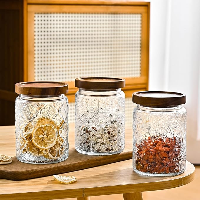 Adodeen 3-Pack 24oz Glass Jar With Airtight Lid