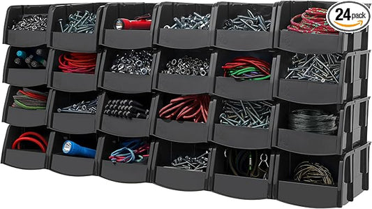USA Extra Small Stackable Storage Bins, 24-Pack, 5.5 x 4.5 x 3 inch, Made in USA