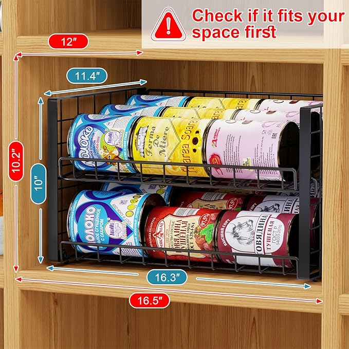 Sbanmao 2-Pack Stackable Can Organizer for Pantry, Adjustable Can Holder Rack for Canned Food Soda Drink Goods Storage up to 36 Cans Storage, 2 Tier, Black