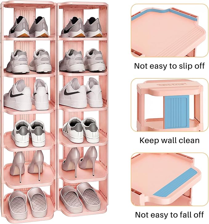 10-Tier Vertical Plastic Shoe Rack, Pink