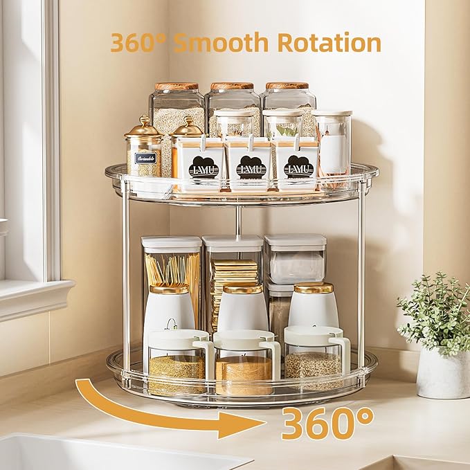 2 Tier Lazy Susan Turntable Organizer for Cabinet, 3 Pack