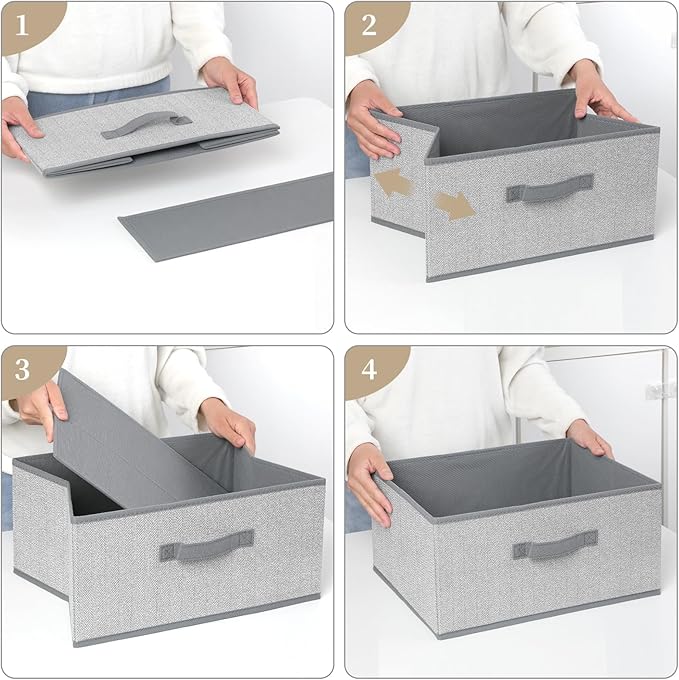 Storage Baskets, 15.7 Inch Woven Fabric Bins, Storage Cubes with Reinforced Handles, Organizer Bins for Closet Shelves, Foldable, for Toys, Clothes (2PCS/Grey-15.7*11*7.8inch)