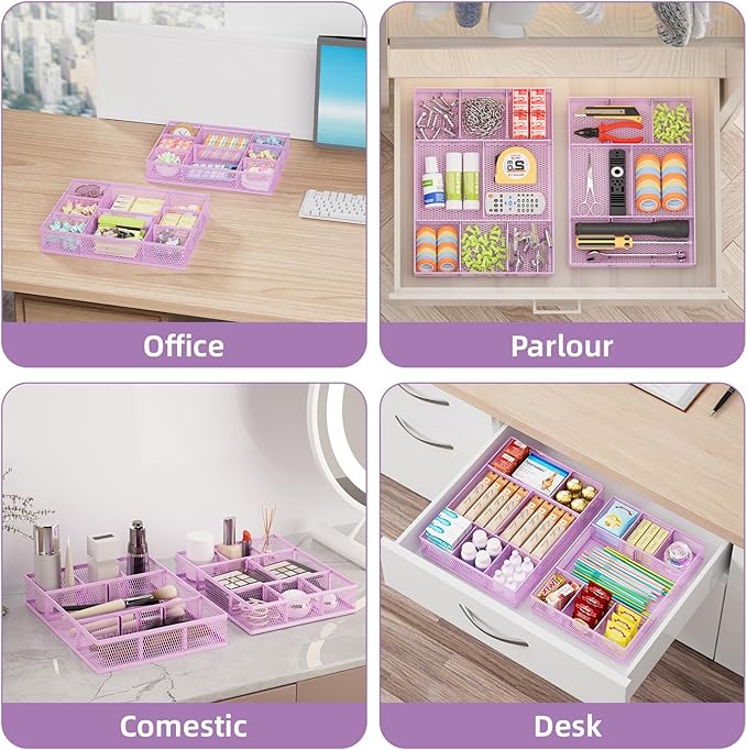 2 Pack Desk Drawer Organizer, Purple
