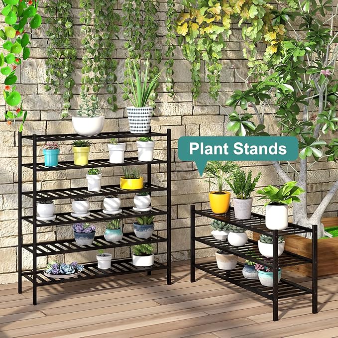 3-Tier Long Black Shoe Rack, Bamboo Wood Shoe Rack for Closet