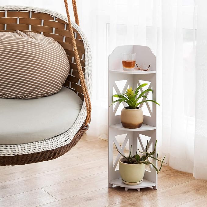 J JINXIAMU Corner Shelf Stand, Storage Organizer Great for Bathroom, Corner Shelf Perfect for Small Space,Waterproof Stand Also Use for Toilet Paper Stand,White