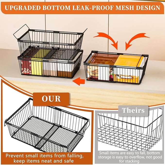 Large Freezer Organizer Bins，Upgraded Bottom Leak-Proof net，Fit 10 to 20 Cu.Ft Deep Freezer，3 Pack， Expandable Stackable Chest Freezer Organizer Bins , for Fridge, Deep Freezer, Cabinet
