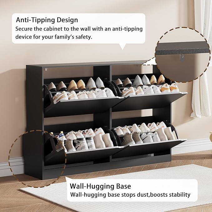 Shoe Storage Cabinet, Black, 47.24" x 32.28" x 9.44"