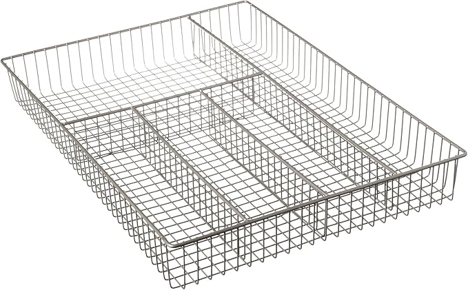 Large Wire Silverware Drawer Organizer Satin Nickel 5 Compartment Grid Utensil