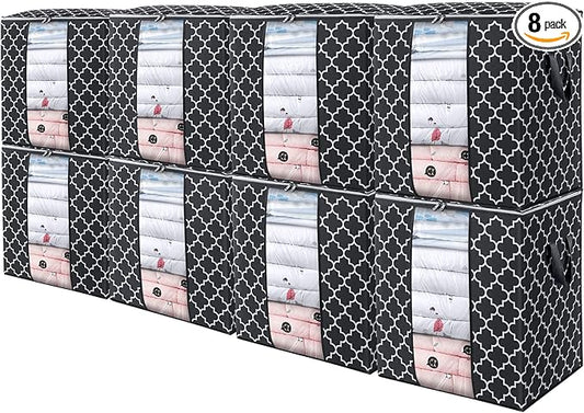 Storage Bags 8 Pack/100L Large Blanket Clothes Organization and Storage, Black