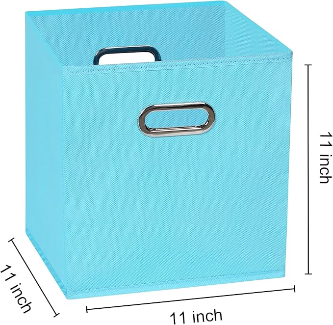 Yunkeeeper storage bins Cubes, Fabric Cube Organizer with Handle, Foldable Cube Bins for Cloth or Accessary Storage, 11x11x11, Set of 6, (Blue