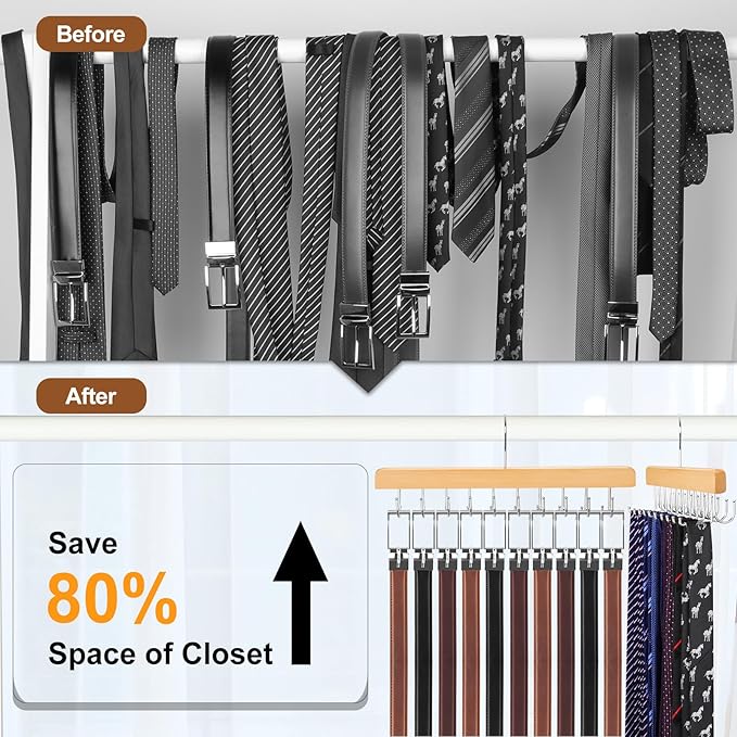 HANGER 2 Pack 2 in 1 Belt Tie Hanger for Closet Max 60 Belts with 60 Ties, CT59N