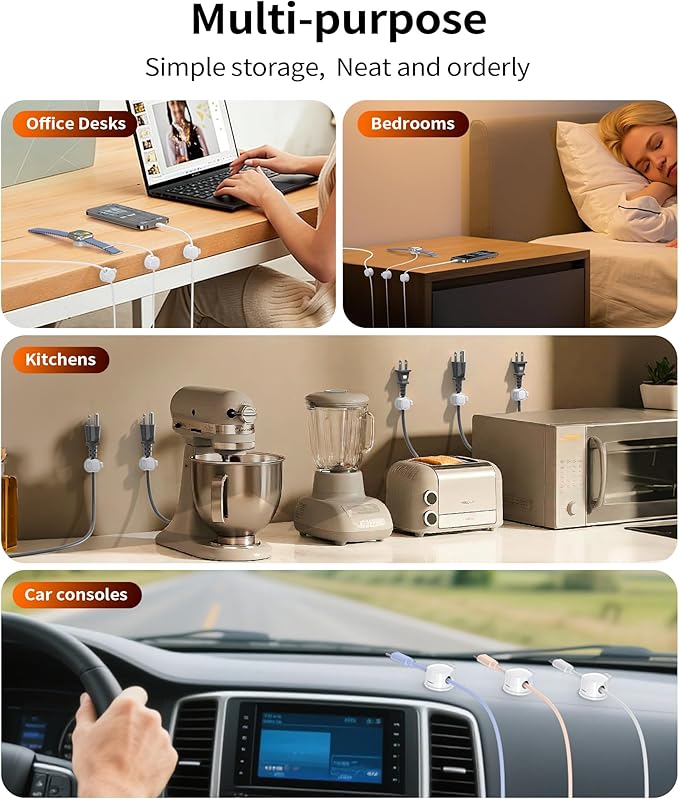 8 Pack Rotatable Cable Clips Cord Organizer,Desk Cable Management Accessory,Cord Clips,Adhesive USB Wire Holder Keeper Organizer for Home Office Desk Phone Car Wall Desktop Nightstand cable organizer