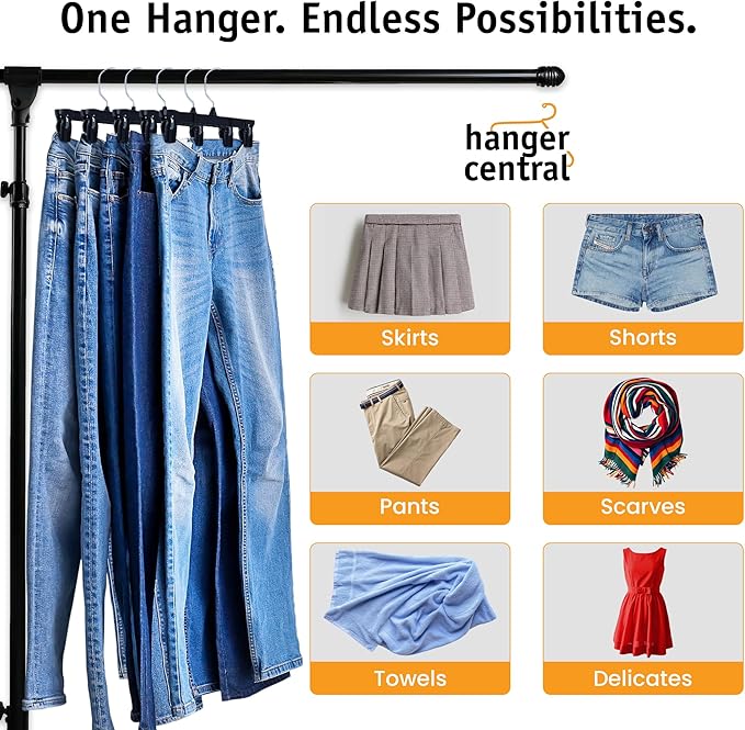 30 Pack Pants Hangers Slim Plastic Clothes Hangers with Clips for Skirts, Shorts & Trousers – Non Slip Grip, Heavy Duty Space Saver with Swivel Hook – Black Closet Organizer - 12 Inch
